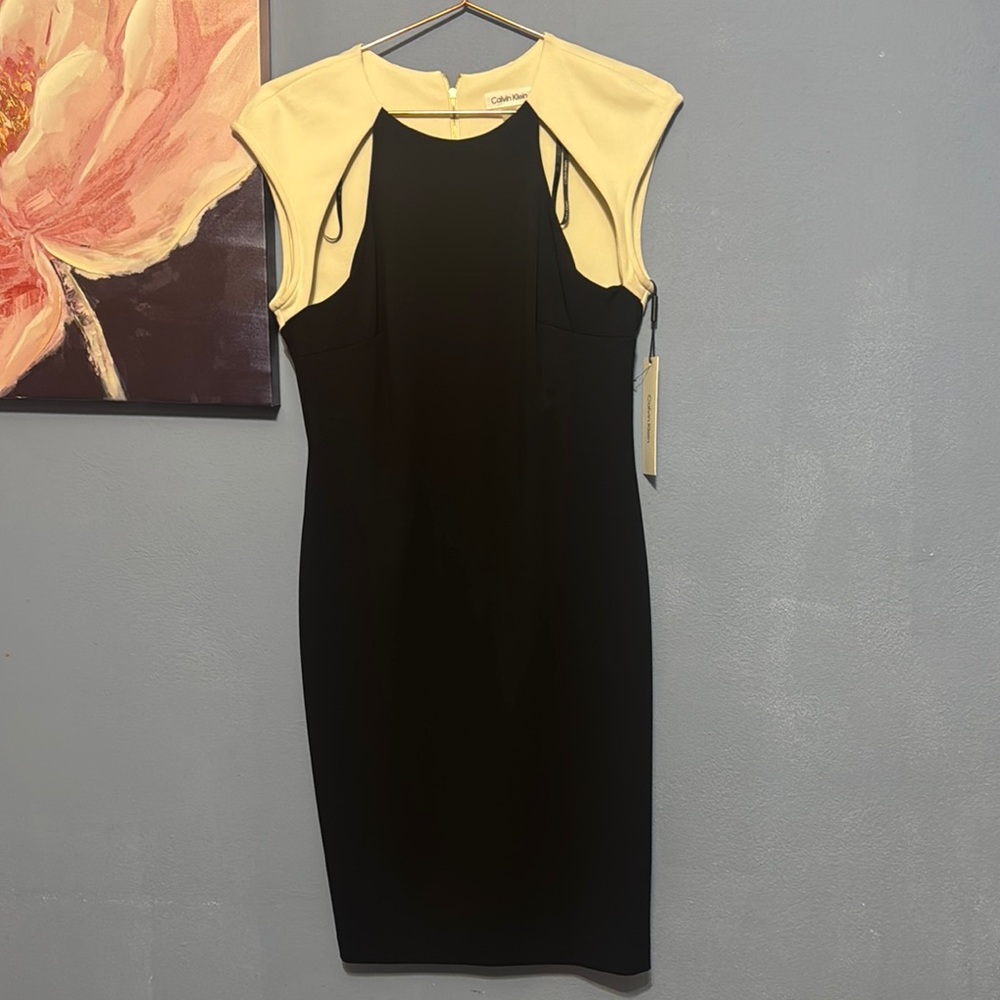 Calvin Klein Black and Cream Sleeveless Sheath Dress